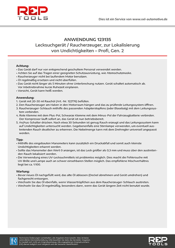 Anwendung Lecksuchgerät, Raucherzeuger zur Lokalisierung von Undichtigkeiten - Profi