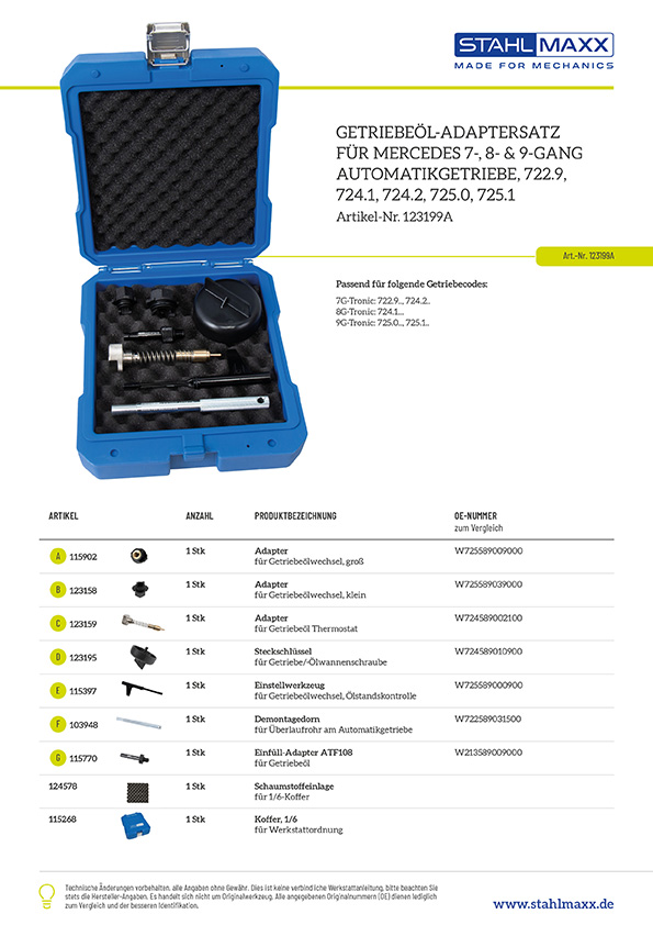 Getriebe&ouml;l-Adaptersatz f&uuml;r Mercedes 7- und 9-Gang Automatikgetriebe