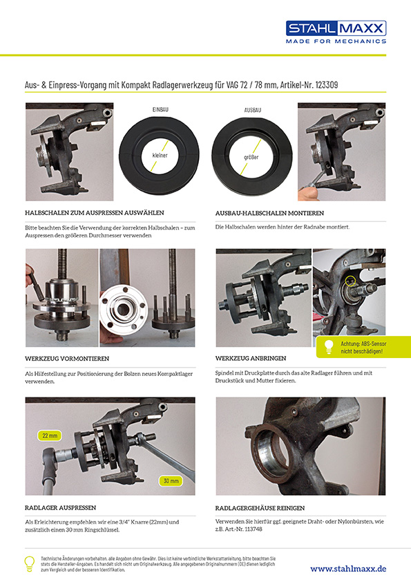 Aus- und Einpressen von VAG 72 & 78 mm Kompaktradlager