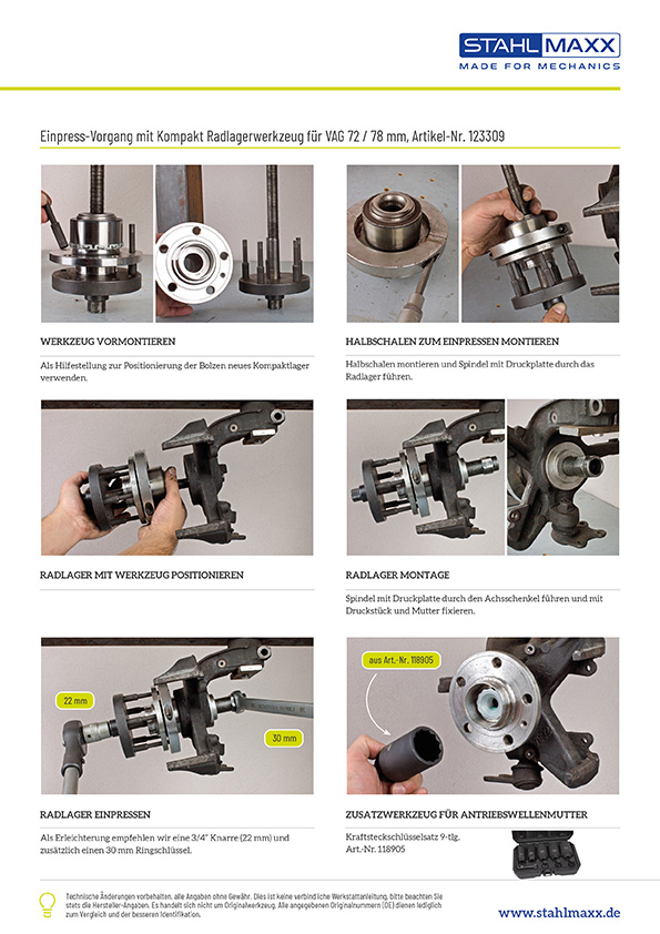 Einpressen von VAG 72 & 78 mm Kompaktradlager