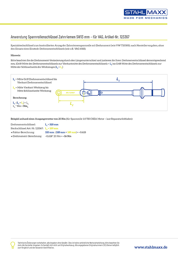 Spannrollenschlüssel Zahnriemen, SW13 mm, für VW 1.0, 1.2, 1.4, 1.5 TSI, TFSI, wie VAG T10500