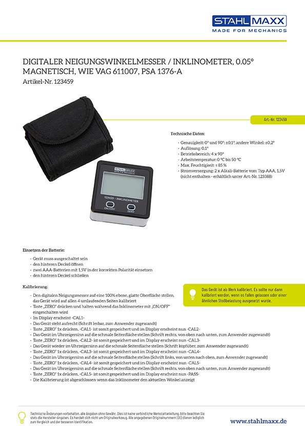 Digitaler Neigungswinkelmesser / Inklinometer, 0.05 Grad, magnetisch, wie VAG 611007, PSA 1376-A