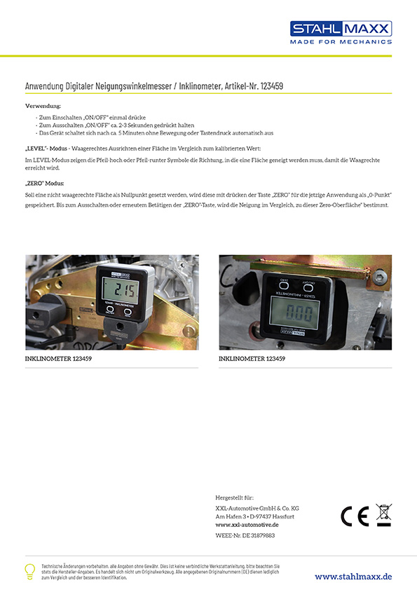 Anwendung Digitaler Neigungswinkelmesser / Inklinometer, 0.05 Grad, magnetisch, wie VAG 611007, PSA 1376-A