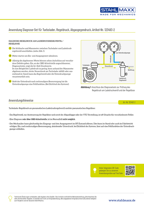 Anwendung Diagnose des Regeldrucks am Ladedruckregelventil / Regeldose