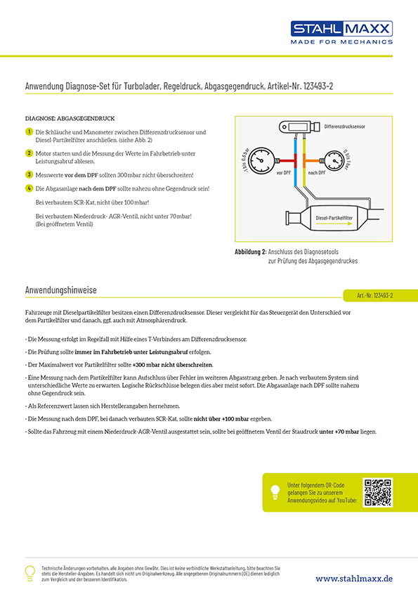 Anwendung Diagnose des Abgasgegendruckes