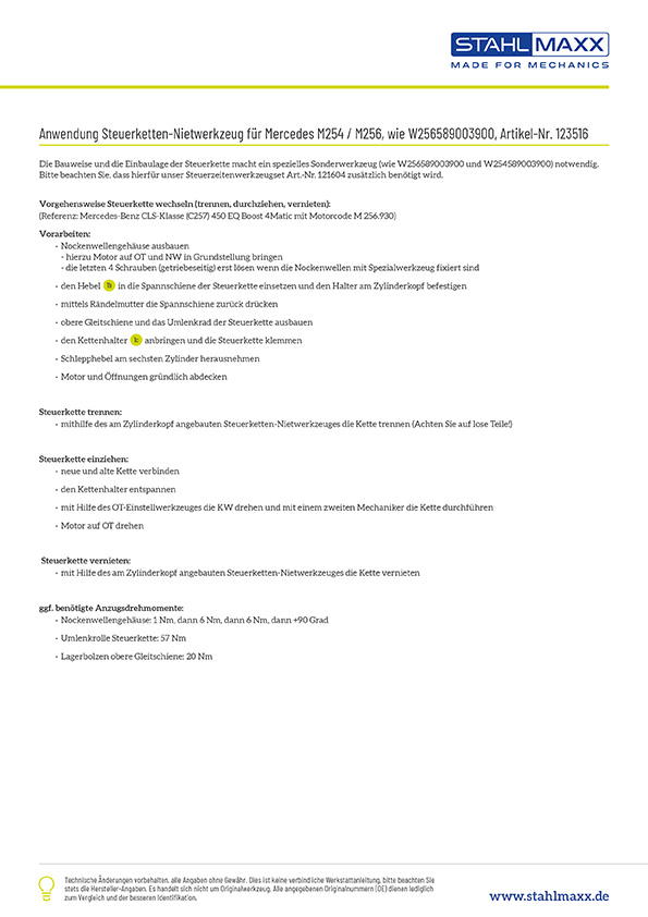Anwendung Steuerketten-Nietwerkzeug für Mercedes M254, M256