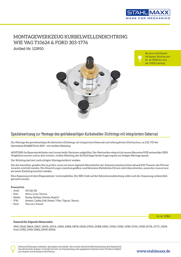 Montagewerkzeug Wellendichtring VAG T10624 und Ford 303-1776
