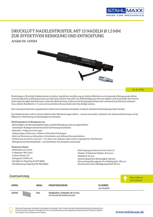 Druckluft Nadelentroster mit 13 Nadeln zur Reinigung und Entrostung
