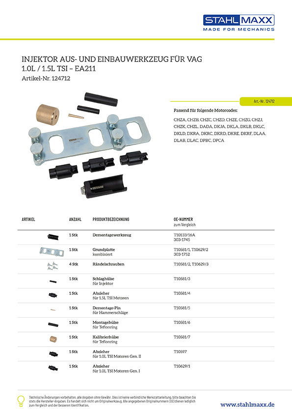 Injektor- Aus- und Einbauwerkzeug f&uuml;r VAG 1.0 1.5L TSI - EA211