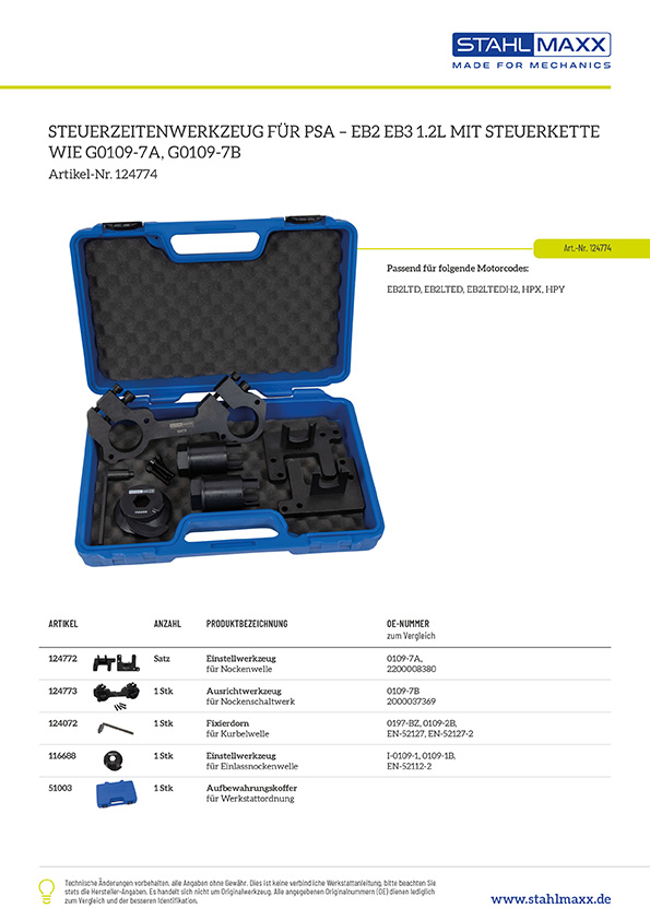 Steuerketten Steuerzeitenwerkzeug PSA EB2 EB3 1.2L, wie G0109-7A, G0109-7BTBI