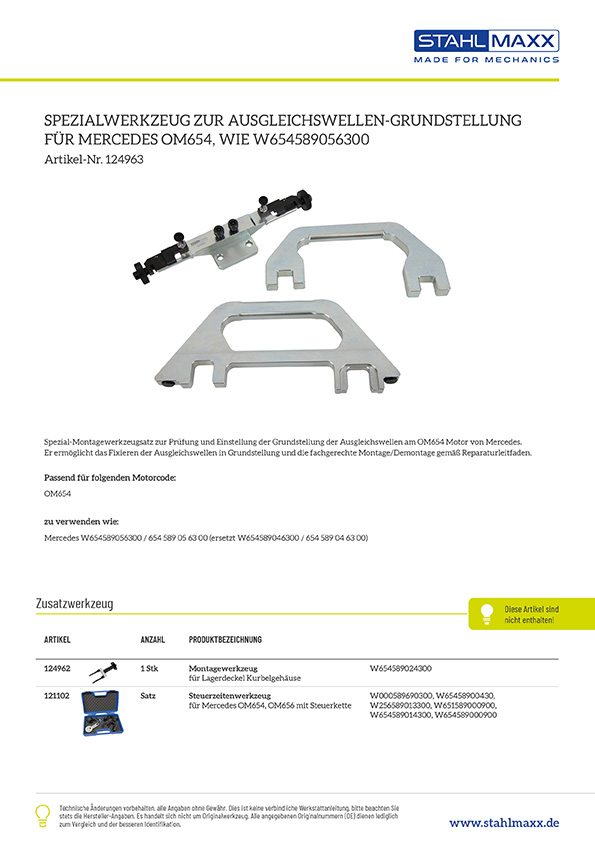 Spezialwerkzeug zur Ausgleichswellen-Grundstellung für Mercedes OM654, wie W654589056300