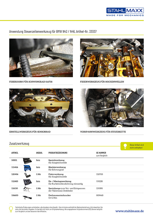 Anwendung BMW N42 N46 Steuerzeiten-Werkzeug