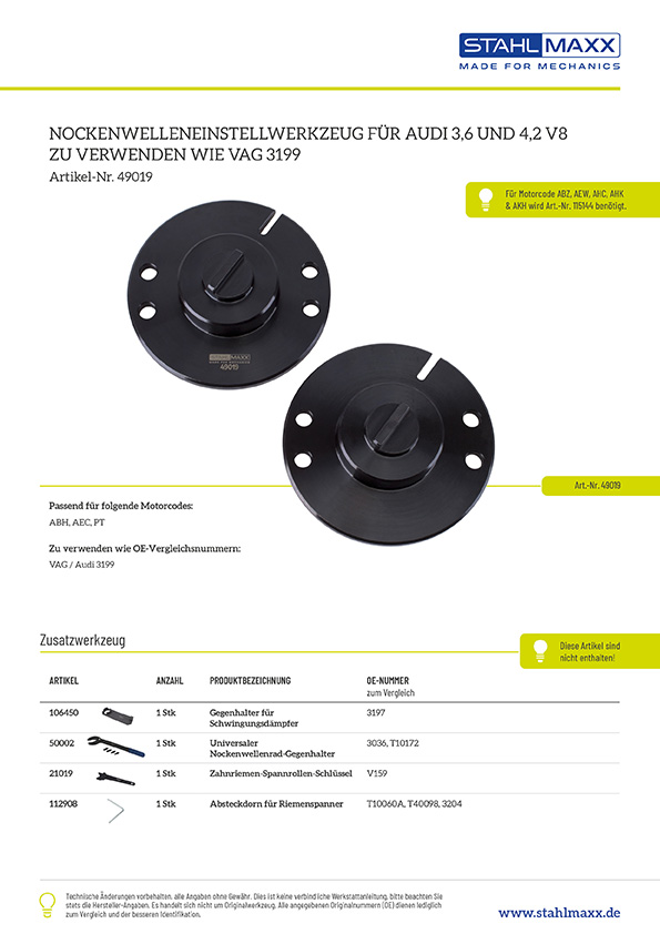 Nockenwelleneinstellwerkzeug für Audi 3,6 und 4,2 V8, wie 3199