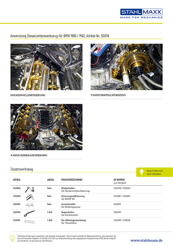 Anwendungsbeispiele Steuerketten-Spezialwerkzeug BMW M60 und M62