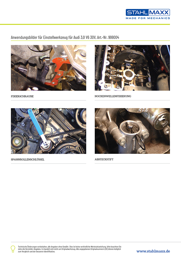 Anwendungsbeispiele Einstellwerkzeug Audi 3,0 V6 30V