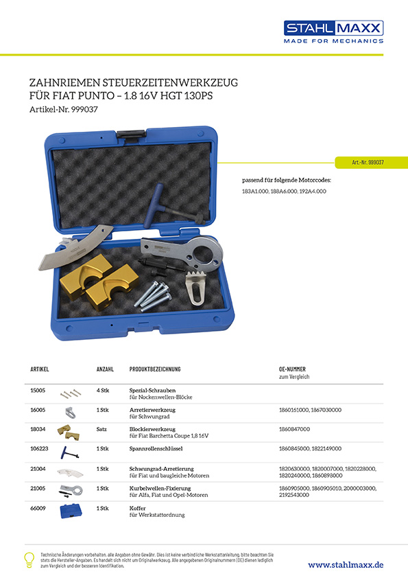 Steuerzeitenwerkzeug Fiat Punto 1,8 16V HGT 130PS