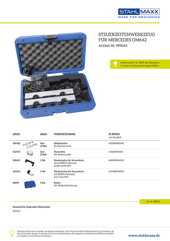 Produktinformationen Steuerketten-Werkzeug Mercedes OM642