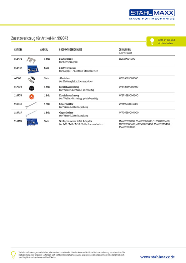 Zusatzwerkzeug für Steuerketten-Werkzeug Mercedes OM642