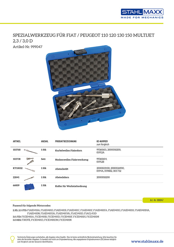 Steuerzeitenwerkzeug Fiat Peugeot 110 120 130 150 Multijet 2,3 D 3,0 D