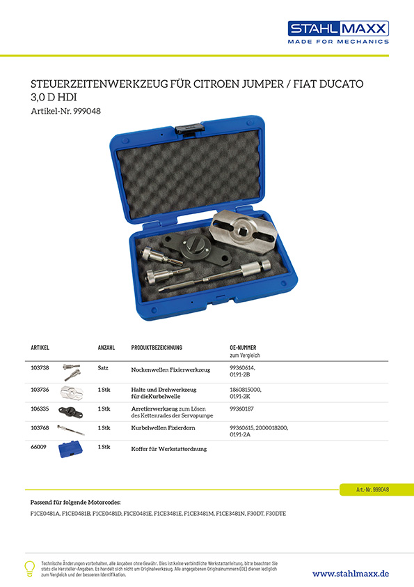Steuerzeiten-Spezialwerkzeug Citroen Jumper, Fiat Ducato 3,0 D HDi