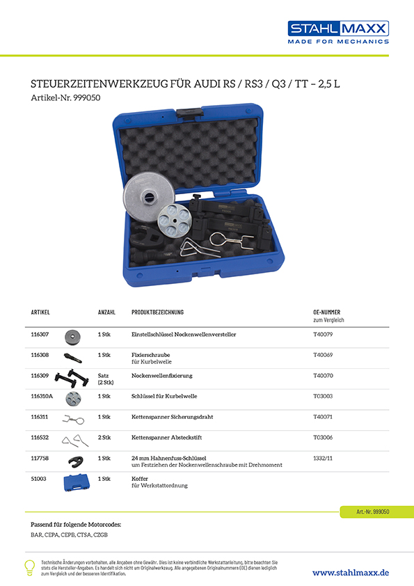 Steuerzeiten Werkzeugsatz für Audi RS, Q3 2,5L