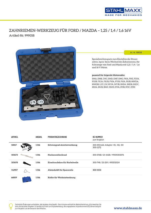 Zahnriemen-Spezialwerkzeug Ford, Mazda 1,25 1,4 1,6 16V
