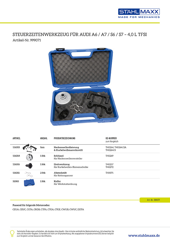 Steuerzeitenwerkzeug für Audi A6, A7, S6, S7 4,0L