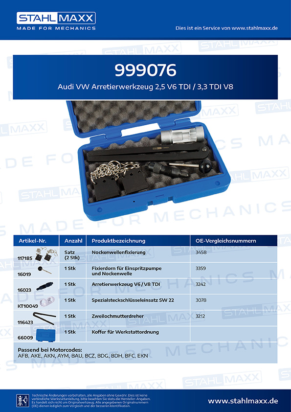 Audi VW Arretierwerkzeug 2,5L V6 TDI / 3,3L TDI V8