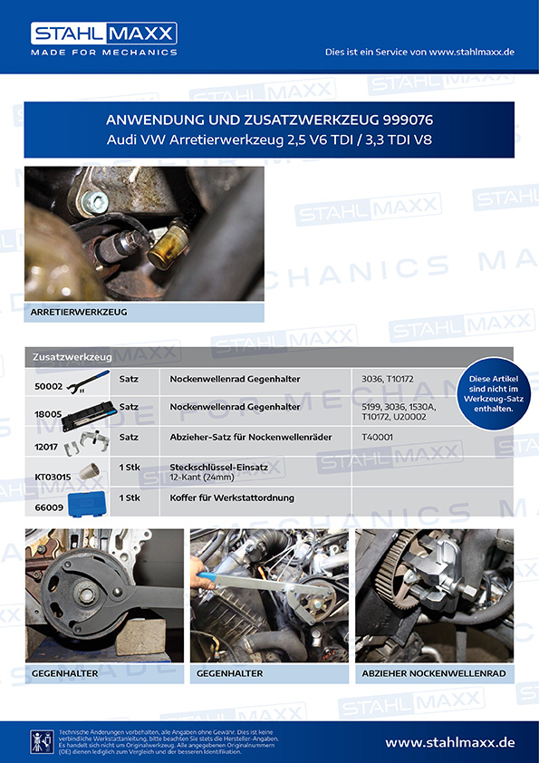 Zusatzwerkzeug Audi VW Arretierwerkzeug 2,5L V6 TDI / 3,3L TDI V8