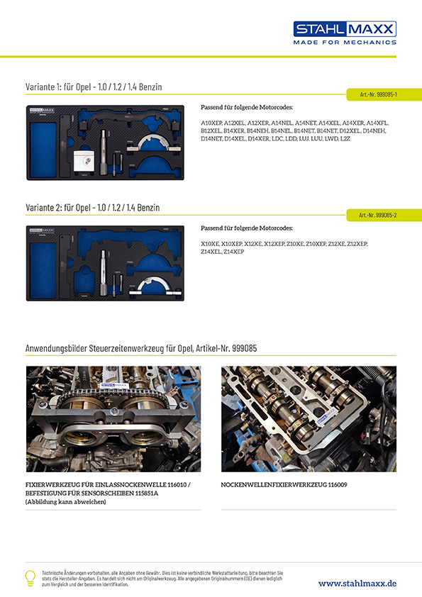 Varianten und Anwendungsbilder Steuerzeitenwerkzeug für Opel
