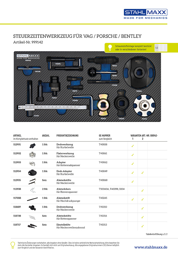 Steuerzeitenwerkzeug für VAG / Porsche / Bentley 2.7 / 3.0 / 4.0 / 4.2 L TDI V6 / V8 Diesel mit Steuerkette