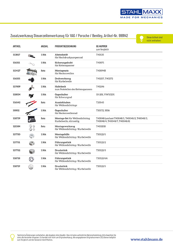 Zusatzwerkzeug Steuerzeitenwerkzeug für VAG / Porsche / Bentley 2.7 / 3.0 / 4.0 / 4.2 L TDI V6 / V8 Diesel mit Steuerkette