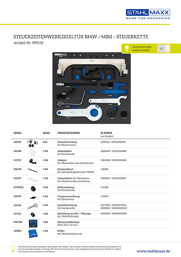 Steuerzeitenwerkzeug für BMW, Mini mit Steuerkette