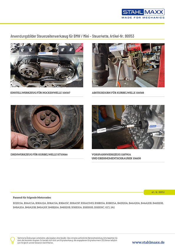 Anwendung Steuerzeitenwerkzeug für BMW, Mini mit Steuerkette