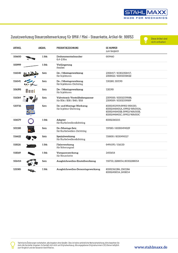 Zusatzwerkzeug Steuerzeitenwerkzeug für BMW, Mini mit Steuerkette