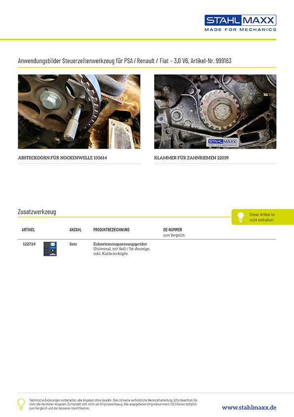 Anwendung Zahnriemenwechsel Werkzeug Citroen, Peugeot, Renault, Fiat – 3,0 V6