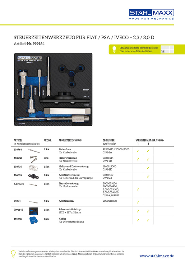 Steuerzeitenwerkzeug für Fiat, PSA, Iveco 2,3 / 3,0 D