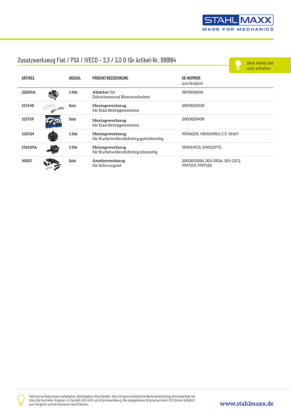 Steuerzeitenwerkzeug für Fiat, PSA, Iveco 2,3 / 3,0 D