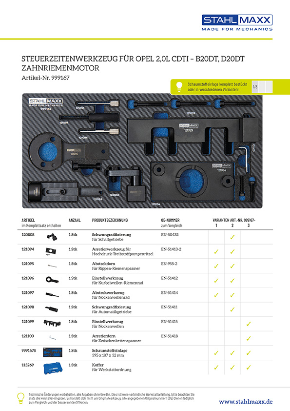 Steuerzeitenwerkzeug für Opel CDTI B20DT, D20DT Zahnriemenmotor