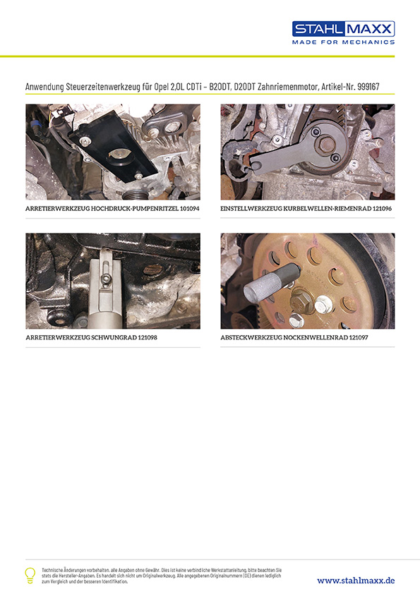 Anwendung Steuerzeitenwerkzeug für Opel CDTI B20DT, D20DT Zahnriemenmotor