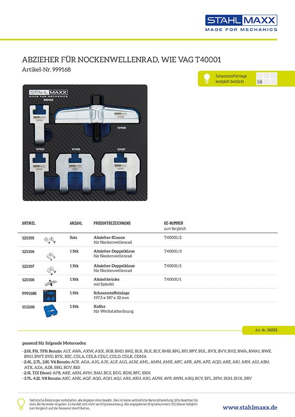 Nockenwellenrad-Abzieher, universal, für VAG / Audi / VW, wie T40001