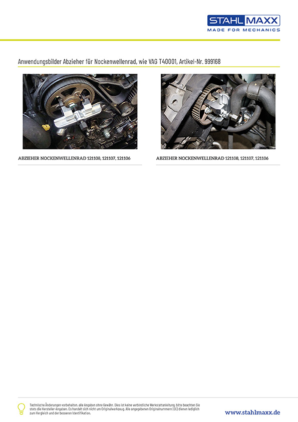 Nockenwellenrad-Abzieher, universal, für VAG / Audi / VW, wie T40001
