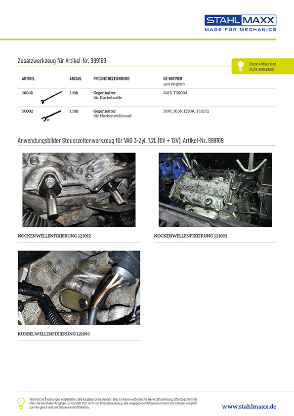 Anwendung Steuerzeitenwerkzeug für VW, Audi mit 1,2L 3-Zylinder Motor