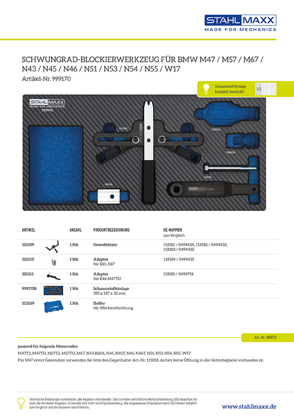 Schwungrad-Blockierwerkzeug wie BMW 118180 / 0493587