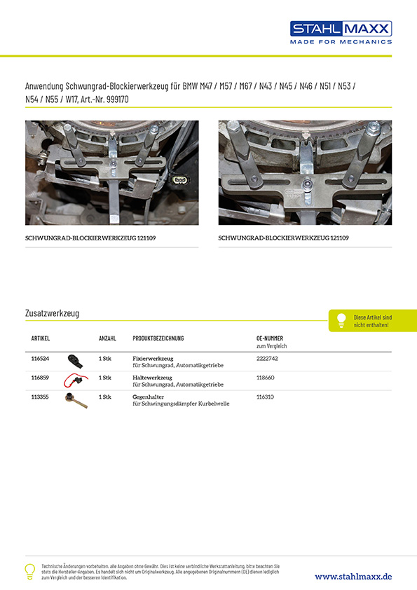 Anwendung und Zusatzwerkzeug Schwungrad-Blockierwerkzeug wie BMW 118180 / 0493587