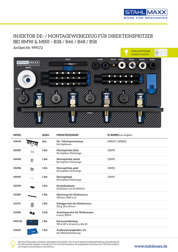 Injektor De-/Montagewerkzeug für Direkteinspritzer bei BMW, Mini B38, B46, B48, B58