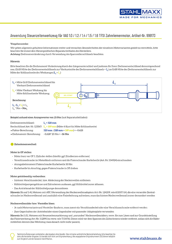 Steuerzeitenwerkzeug für VAG 1.0 / 1.2 / 1.4 / 1.5 / 1.6 TFSI Zahnriemenmotor, wie VAG 611007