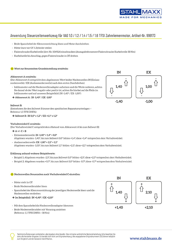 Steuerzeitenwerkzeug für VAG 1.0 / 1.2 / 1.4 / 1.5 / 1.6 TFSI Zahnriemenmotor, wie VAG 611007