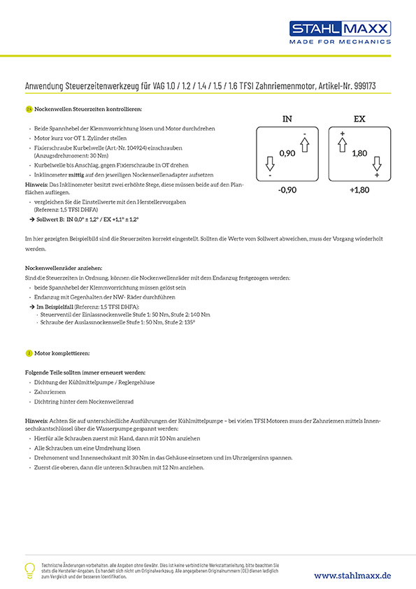 Anwendung Steuerzeitenwerkzeug für VAG 1.0 / 1.2 / 1.4 / 1.5 / 1.6 TFSI Zahnriemenmotor, wie VAG 611007