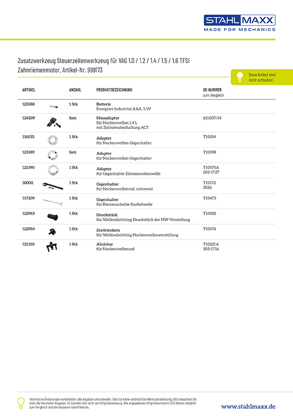 Zusatzwerkzeug Steuerzeitenwerkzeug für VAG 1.0 / 1.2 / 1.4 / 1.5 / 1.6 TFSI Zahnriemenmotor, wie VAG 611007